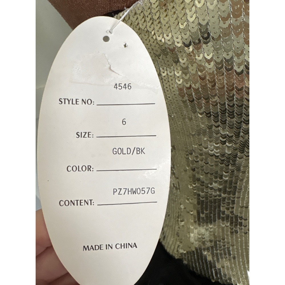 Vintage y2k PANOPLY Gold Sequin Strapless Black Ruffle High Low Gown Size 6 NWT - Picture 5 of 12